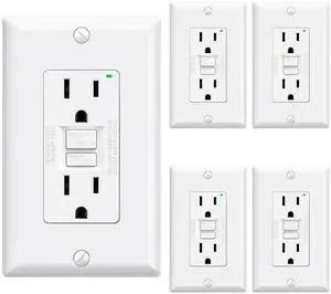 ELEGRP GFCI Outlet 15 Amp, Self-Test GFI Electrical Outlet with Narrow Design, GFCI Receptacle with LED Indicator, UL Listed, White, Wall Plate Included, 5 Pack