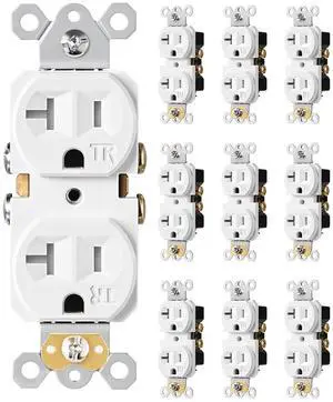 [10 Pack] DEWENWILS Decorator Receptacle Outlet, Tamper Resistant Electrical Wall Outlets(TR), Residential Grade, 20Amp/125V/2500W, Self-Grounding, 2-Pole, 3-Wire, UL Listed, White