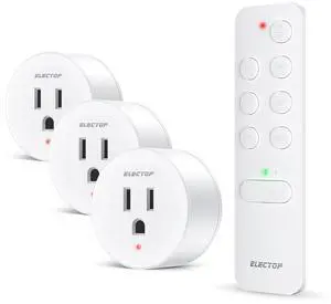 ELECTOP Remote Control Outlet, 15A/1500W Wireless Outlet Power Switch with Countdown Function, No Wire Long Range Electrical Switch Plug On/Off for Small Household Appliance(1 Swicth &3 Outlets)