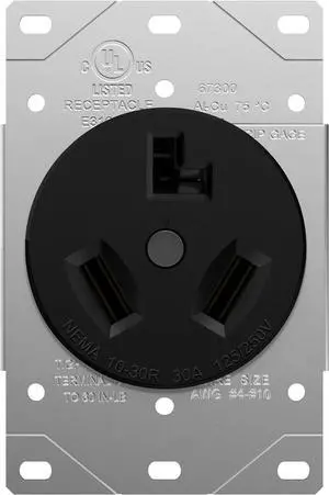 ENERLITES 30 Amp Dryer Receptacle, Outlet for Electric Dryers, NEMA 10-30R, Residential Commercial Industrial Grade, Outdoor/Indoor, 3-Pole, 3 Wire, No Ground Contact, UL Listed, 67300-BK, Black