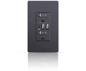 Black Wall USB Outlet, 20Amp Tamper-Resistant Receptacle Charge with USB Type A & C Ports, 6.0A Duplex Screwless Wall Plate Included, Need Neutral Wire, UL & FCC Listed