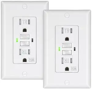 DEWENWILS 2-Pack GFCI Outlet 15Amp, Outdoor Weather-Resistant(WR), Tamper-Resistant(TR), UL Listed, Gfi Self-Test, LED Indicator, Wallplate Included with Thinner Design, White