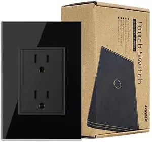 LIVOLO Black Duplex Receptacle 15A Standard Decorative Electrical Wall Outlet with Tempered Glass Panel,AC 110~220V, US Standard Wall Powerpoints Without Plug, VL-C5C2US-12