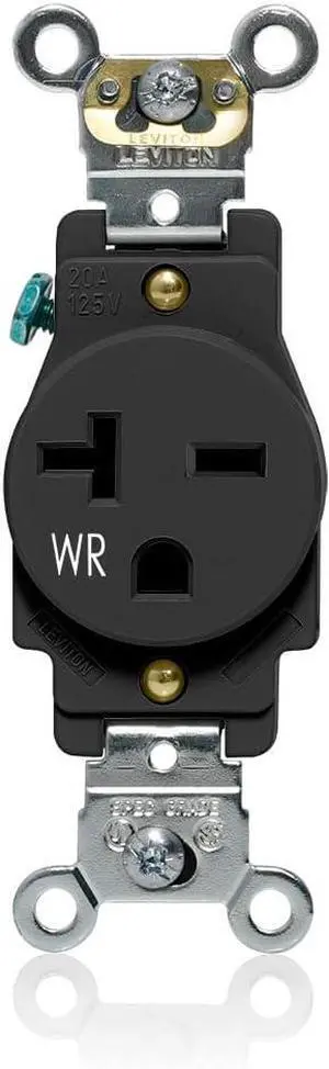 Leviton Single Receptacle Outlet, Weather-Resistant, 20 Amp, 250 Volt, Heavy-Duty Industrial Specification Grade, Back or Side Wire, Self-Grounding, W5461-E