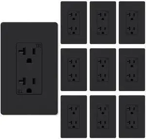 WEBANG 20 Amp Decorator Wall Outlet, Tamper Resistant Duplex Receptacle Outlet, Includ Screwless Electrical Outlet Plate, 20A 125V 2 Pole 3 Wire, Self-Grounding, ETL Listed, Matte Black, 10 Pack