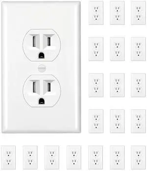 [20-Pack] DEWENWILS Duplex Receptacle Outlet, 15Amp/125V, Tamper Resistant, Wall Plates Included, UL Listed, Standard Wall Outlet, White