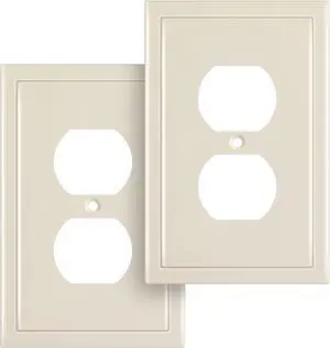 Henne Bery Modern Edge Decorative Wall Plate Switch Plate Outlet Cover, Durable Solid Zinc Alloy (Single Duplex 2PK, Light Almond)