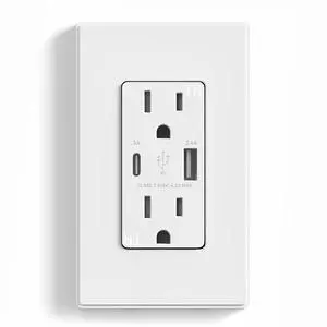 ELEGRP USB Charger Wall Outlet, USB Receptacle with Type A & Type C USB Ports, 15 Amp Duplex Tamper Resistant Receptacle Plug NEMA 5-15R, Wall Plate Included, UL Listed (1 Pack, Matte White)