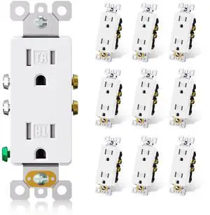 ELEGRP Matte White Decorator Wall Receptacle Outlets, Tamper Resistant 15 Amp Standard Electrical Wall Outlet, Residential Grade, Self-grounding, 125V, 2 Pole 3 Wire, 5-15R, UL Listed, 10 Pack