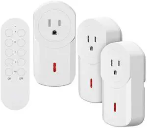 SURNICE Remote Control Plug With 15A/1800W, 130 Ft RF Range Wireless Light Switch, No Wiring Needed, Remote Outlet for Small Electrical Appliance, 3 Outlets + 1 Remote