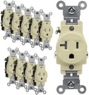ENERLITES Single Receptacle Outlet, Tamper-Resistant, Commercial Grade, 3-Wire, Grounding Screw, 2-Pole, 5-20R, 20A 125V, UL Listed, 61200-TR-I-10PCS, Ivory (10 Pack)
