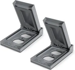 ELEGRP Vertical Outdoor Cover for Duplex Receptacles, Weatherproof Wall Plate, Outdoor Electrical Outlet Cover, Standard Size 1-Gang 4.85 x 2.82, Thermoplastic, 2 Pack, Grey
