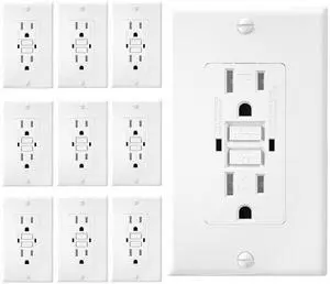 15 Amp GFCI Outlet, GFI Electrical Outlet with LED Indicator, Tamper Resistant GFCI White Outlet Receptacle, Ground Fault Circuit Interrupters with Wall Plate & Screws, UL Listed, 10 Pack