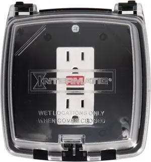 Intermatic WP1020C 2-1/4 Deep Weatherproof Outlet Cover  UV Stabilized Clear, GFCI & Duplex, Vertical Mount, UL Certified  Fits Single Device Only for Larger Double-Gang 4 x 4 Boxes
