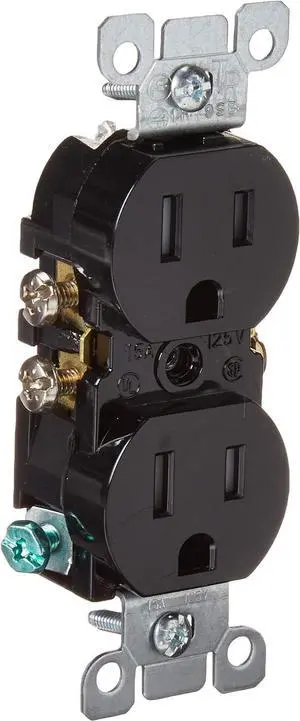 Leviton 15 Amp 125V Tamper Resistant Duplex Receptacle, Residential Grade, Grounding, (10-Pack), T5320-E, Black