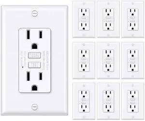 BESTTEN GFCI Outlet 15 Amp with Super Slim Design, GFI Electrical Outlet with LED Indicator, Non-Tamper-Resistant GFCI Receptacle, Wallplate Included, ETL Certified, 10 Pack, White