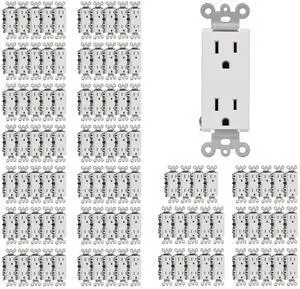 CML 15 Amp Decorator Wall Receptacle Outlet, 100 Pack Standard Electrical Outlets, 15A/125V, 2 Pole 3 Wire, Non-Tamper-Resistant, Residential and Commercial Use, UL Listed