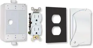 16446WH Universal Metal Weatherproof Outdoor Electrical Outlet Kit with Universal Cover, Box and 15 Amp Duplex Receptacle, White, 1 Gang, Lockable with Corner Hinge