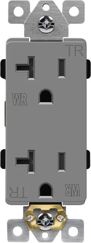 ENERLITES Decorator Receptacle, Tamper-Weather-Resistant, Residential/Commercial Grade Outdoor Outlet, Self-Grounding, 2-Pole, 3-Wire, 5-20R, 20A 125V, UL Listed, 62060-TWR-GY, Gray