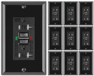 10 Pack - POWAWINI GFCI Outlet 20 Amp, UL Listed, Self-Test GFI Receptacles, TamperResistant, Weather Resistant, LED Indicator, with Decor Wall Plates and Screws, Indoor or Outdoor Use (Black)