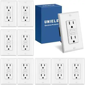 (10 Pack) UNIELE Non-Tamper Resistant 15 Amp GFCI Outlet, 15A GFI Receptacle with LED Indicator, White