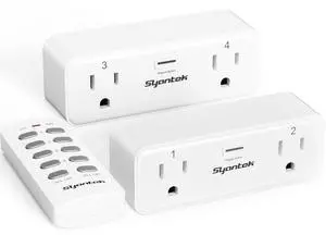 Remote Control Outlet with 2 Independent Control Sockets, Wireless Remote Light Switch Set, Remote Outlet Plug Up to 100 FT Range, FCC Certified, 15A/1875W, White (2 Outlets + 1 Remote)