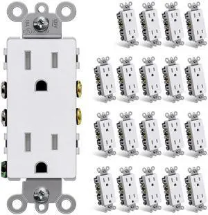 (20 Pack) CML 15 Amp Matte White Decorator Wall Receptacle Outlet, Child-Safe Tamper Resistant Standard Electrical Outlets, 15A/125V, UL Listed