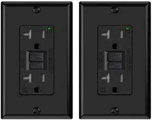 ELEGRP GFCI Outlet 20 Amp, Self-Test GFI Electrical Outlet with Narrow Design, Tamper Resistant GFCI Receptacle with LED Indicator, UL Listed, Black, Wall Plate Included, 2 Pack