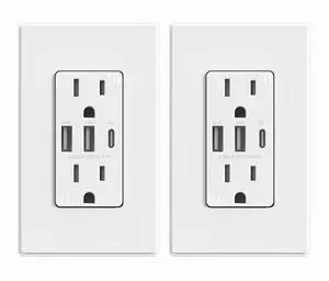 ELEGRP USB Outlets Receptacles, 3-Port USB C Wall Outlet, 30W 6.0A USB Electrical Outlet, 15 Amp Tamper-Resistant Outlet with USB C Ports, UL Listed, Screwless Wall Plate Included, 2 Pack, Matte White