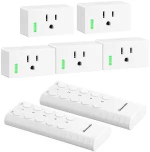 DEWENWILS Remote Control Outlet, Remote Control Outlet Plug 200FT Range, Indoor Wireless Remote Outlet Switch for Lamps, Fans, Christmas Lights, 15A/1800WFCC & ETL Listed (5 Outlets + 2 Remotes)