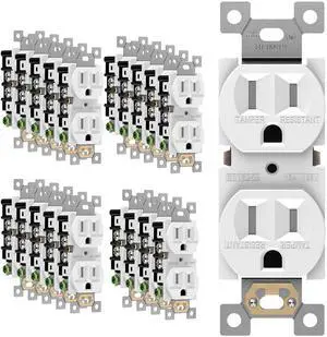 ENERLITES 20 Pack Duplex Receptacle Outlet, Tamper-Resistant Electrical Wall Outlets, Residential Grade, 3-Wire, Self-Grounding, 2-Pole,15A 125V, UL Listed, 61580-TR-W-20PCS, White