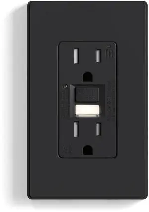 ELEGRP GFCI Outlet w/Nightlight, 15 Amp Self-Test GFI Electrical Outlet, Thinner Design, Tamper Resistant GFCI Receptacle, Ground Fault Receptacle w/Wall Plate, UL Listed, Matte Black, 1 Pack