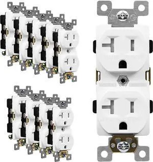 ENERLITES Duplex Receptacle Outlets, Tamper-Resistant, Industrial Grade, 20A 125V, Self-Grounding, 5-20R, 2-Pole, 3-Wire Grounding, UL Listed, 62080-TR-W-10PCS, White (10 Pack)