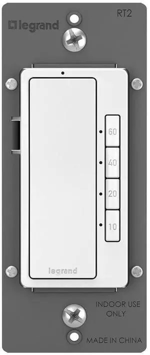 Legrand Radiant RT2WCCV4 Digital Countdown Timer with Locator Light and Time Indicator, 60, 40, 20 and 10 Minute Settings, White (1 Count)