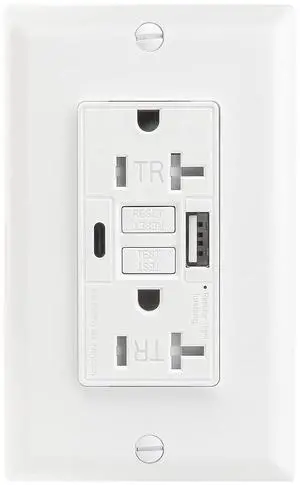 BAOMAIN 20A GFCI Outlet with USB-A & USB-C Charging, Self-Test Tamper-Resistant Electrical Outlet, 5V/4.8A USB Charger with LED Indicator, Includes White Wall Plate, ETL Listed, BCG-004U