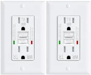 2 Pack GFCI Outlet 15 Amp GFI Electrical Outlet Outdoor Weather Proof (WR) Tamper Resistant(TR) Self-Test GFI Receptacles with LED Indicator Decoration Wall Plates White