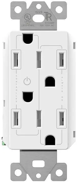LIDER Flexiports Decorator Receptacle, Residential Grade, UL Listed, Tamper-Resistant Wall Outlet, Plug Load Control/Always-On Electrical Outlet, Matte Finish, 15A 125V, White