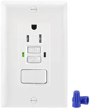GFCI Outlet,Tamper Resistant GFCI Receptacle with Combination Switch,ETL Listed,Back &Side Wire,White (TR15Amp)