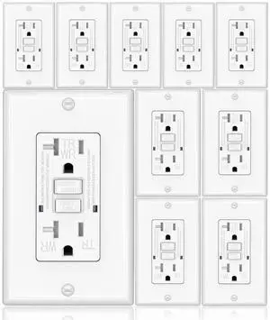 GFCI Outlet, Weather Proof & Tamper Resistant Outlets, UL Listed Self Test GFI Receptacle, Outdoor or Indoor, 20 Amp, White (10 Pack)