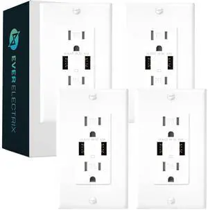 4 Pack 4.8A Wall Outlet With USB Ports - 15Amp Duplex Tamper Resistant Electrical Outlet Charger, UL Listed, White