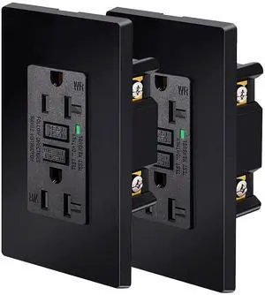 Black 20 Amp GFCI Outlet,NineLeaf GFI Dual Receptacle 20A Black,TR Tamper Resistant and WR Weather Resistant,Ground Fault Circuit Interrupters,Wall Plate Included,ETL Listed, 2 Pack Black