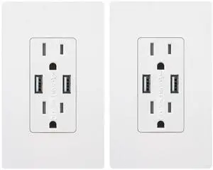 Outlet with USB High Speed Charger 4.2A Charging Capability,Duplex Receptacle 15 A, Tamper Resistant Wall Socket USB Outlet,Child Proof Safety,Screwless Wall Plate,White (2 Pack)