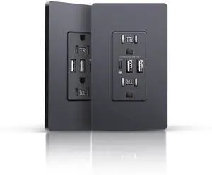 USB Outlet, 3-Port Type C 3.6A 18W Wall Outlet, 15 Amp Receptacle, Duplex Tamper-Resistant Receptacle with Type A & C Ports, Screwless Wall Plate Included, UL & FCC Listed, Black, 2pcs