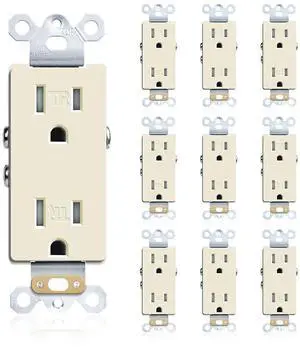 Decorative Electrical Outlet, TR Duplex Receptacle, 15A 125V Standard Electrical Duplex Wall Outlet, 2 Pole 3 Wire, Self-Grounding, Child Proof, UL Listed, Ivory, 10 Pack