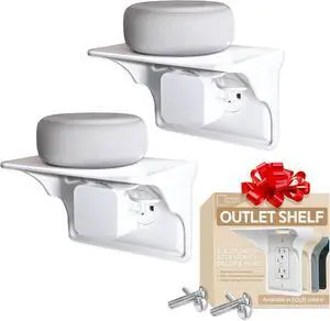 Storage Theory Power Perch Horizontal Outlet Shelf  Space Saving Bathroom Shelving for Electric Toothbrush, Echo Dot Holder  Router Stand, Smart Speaker Shelf  Easy Installation (2-Pack, White)