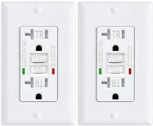 2 Pack 20 Amp GFCI Outlet GFI Electrical Outlet Tamper Resistant(TR) Self-Test GFI Receptacles with LED Indicator Decoration Wall Plates UL Listed White
