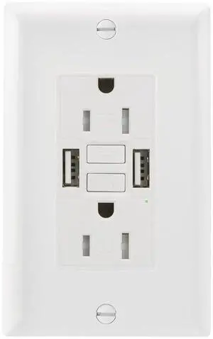 GFCI Outlet with USB in-Wall,AC125V 15Amp Self-Test with LED Indicator Tamper Resistant DC5V 4.8A Charger Outlet with Dual USB Ports A,ETL Listed,White