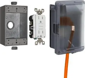 16801 Non-Metallic Weatherproof Outdoor Electrical Outlet Kit w/ Extra Duty Cover, Box and 15 Amp GFCI Receptacle, IN-USE, Clear/Gray, 1 Gang, Lockable with Patented Hinge