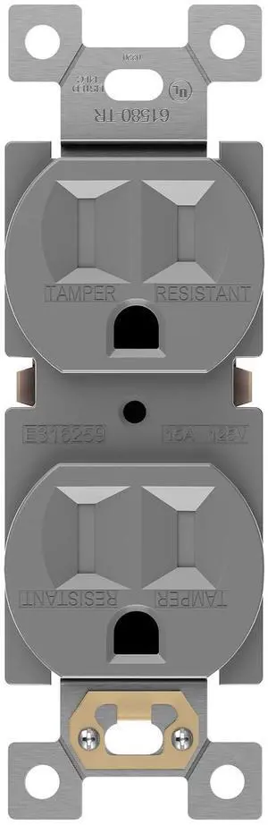 ENERLITES Tamper-Resistant Child Safe Duplex Receptacle Outlet, Residential/Commercial Grade, 3-Wire, Self-Grounding, 2-Pole, 15A 125V, UL Listed, 61580-TR-GY, Gray