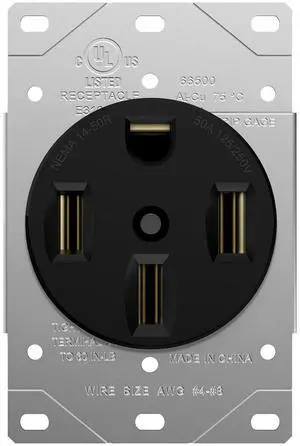 ENERLITES 66500-BK, 50 Amp 125/250V Range Receptacle Outlet, for RVElectric VehicleOven Stove, 3-Pole, 4 Wire (10, 8, 6, 4 AWG Copper Only), NEMA 14-50R, Black